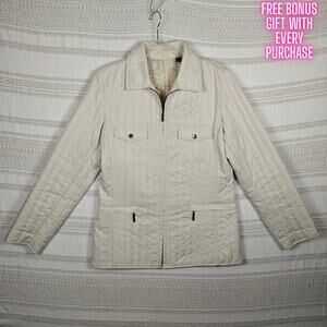 Dana Buchman Cream Quilted Zip Up Jacket 4 Pockets Women’s Size M